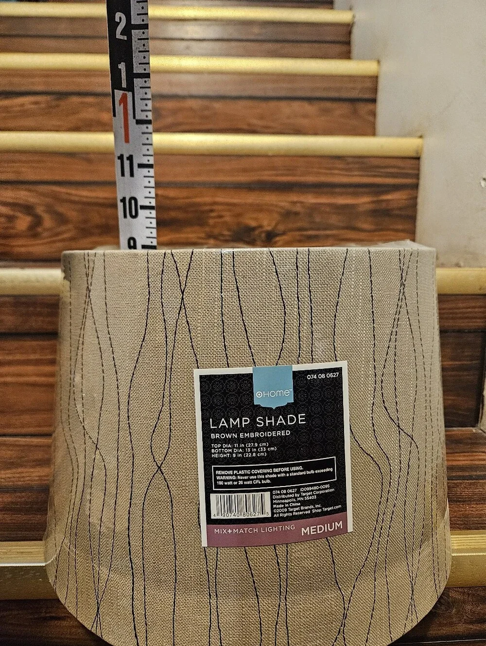 Threshold Brown Embroidered Fabric Lamp Shade Medium Drum Replacement Modern NEW